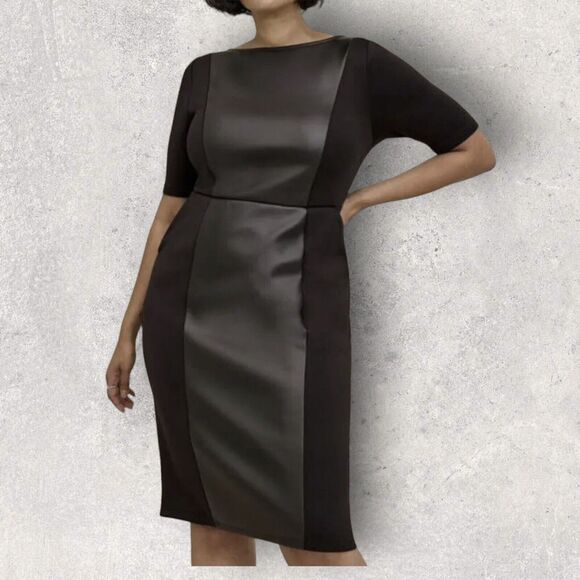 Torrid Black Coated Scuba Dress 0X Large 12 NWT Slimming Stretch Pockets At Knee - Picture 1 of 12